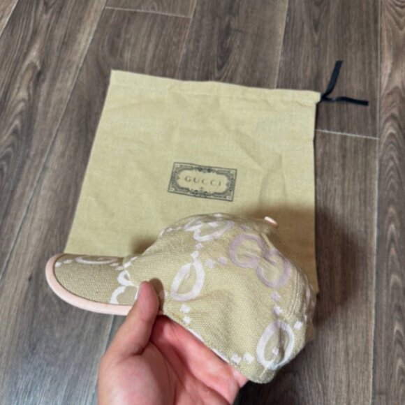 Gucci Cap Beige x Pink Jumbo GG Monogram Canvas Baseball Hat - Picture 4 of 6